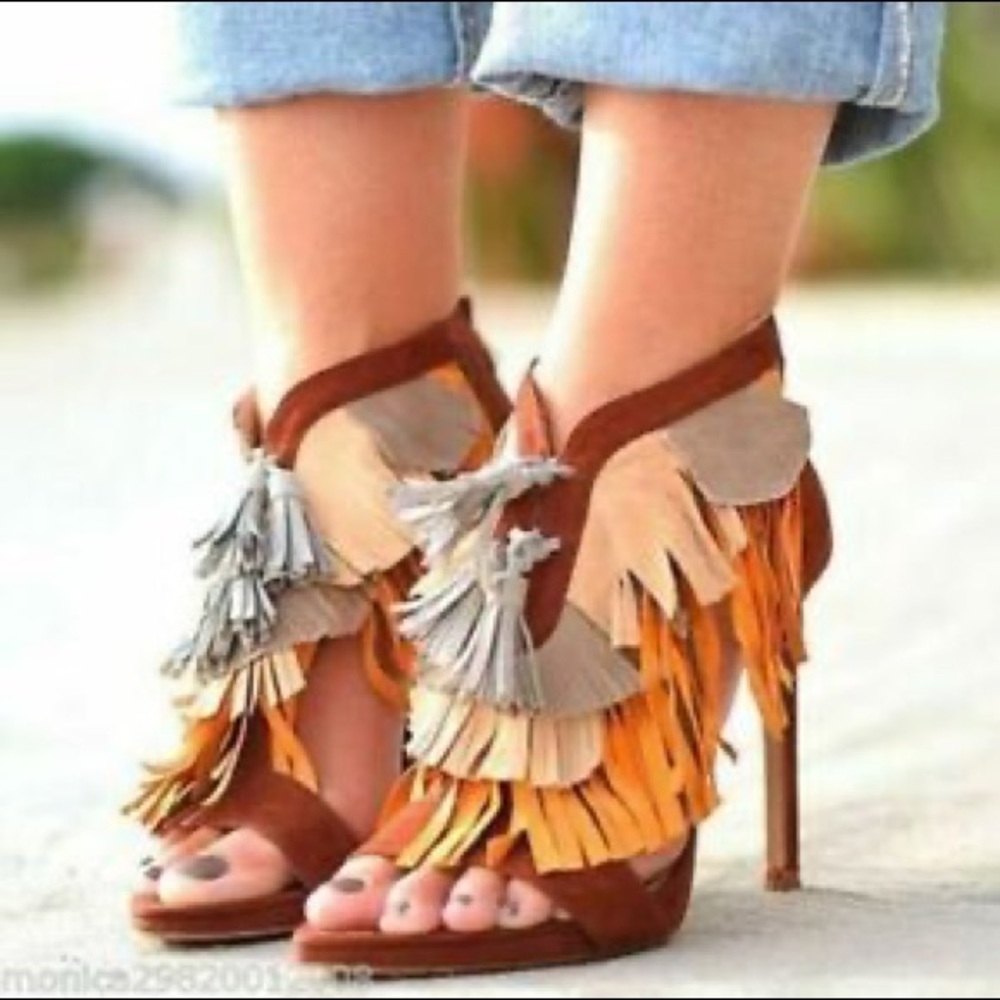 ZARA TRI-COLOR FRINGE HEELS